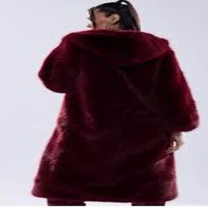 Luxurious Burgundy Faux Fur Coat